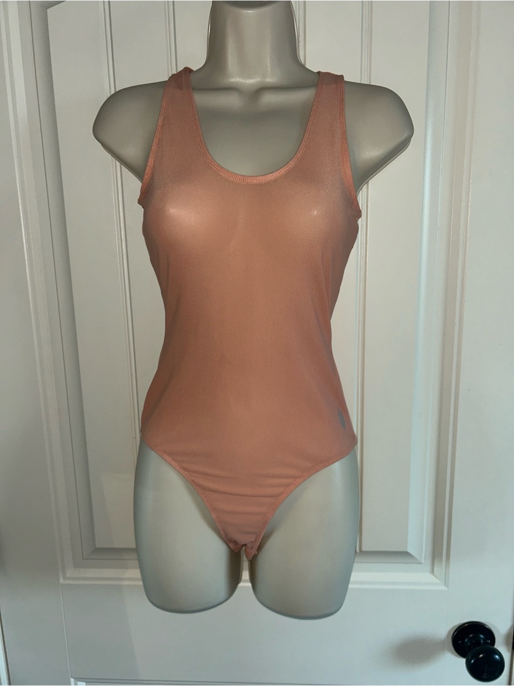 NEW FP Movement by Free People Peach Scoop Neck Sheer Mesh Bodysuit Sz S